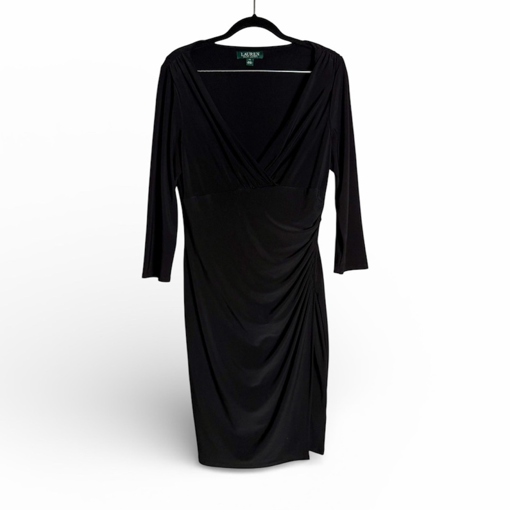 Lauren Ralph Lauren Black Faux Wrap Jersey Midi Dress size 10